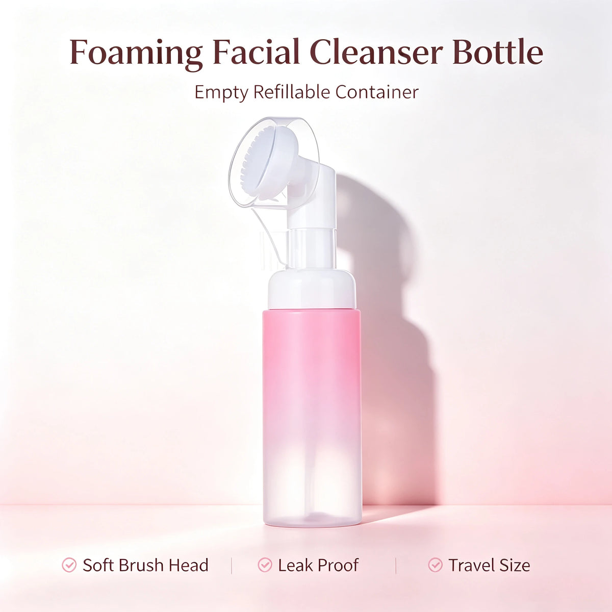 flacon mousse voyage 60 ml distributeur savon liquide brosse visage silicone transparent blanc rechargeable
