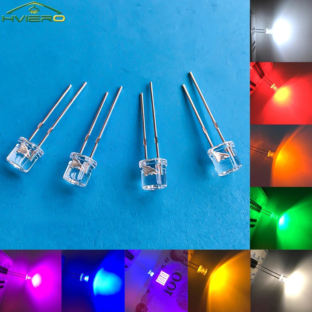 diodes led transparentes bleu rose orange blanc chaud vert jaune blanc 5mm 10 pièces