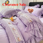 ensemble literie romantique broderies roses volants drap plat oreillers taies d'oreiller couleurs pastel vert