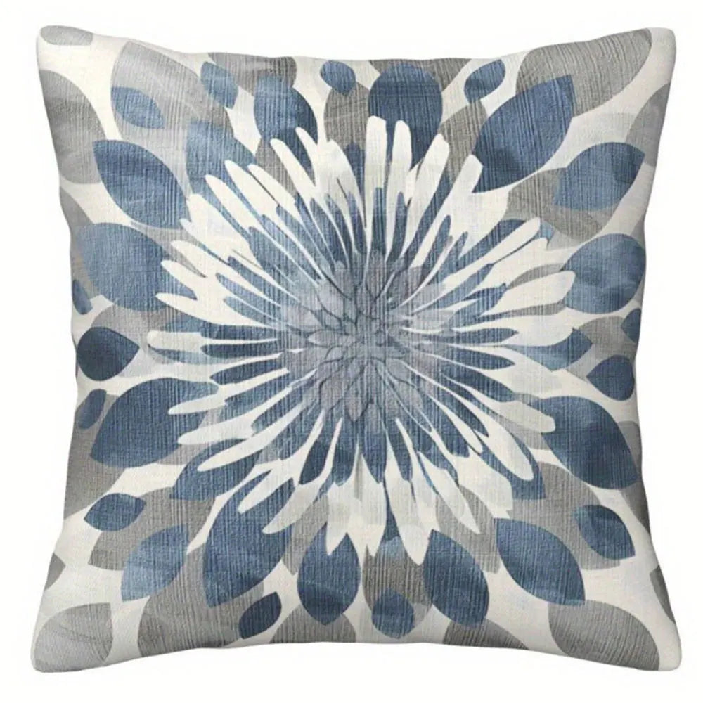 housse coussin polyester motif floral moderne bleu blanc lit salon voiture