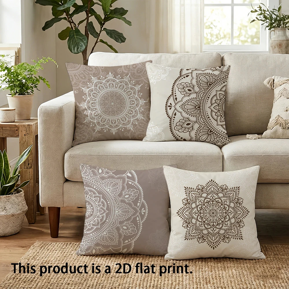 housse coussin mandala imprimé moderne 100 polyester beige gris clair 40x40cm 45x45cm 50x50cm 60x60cm