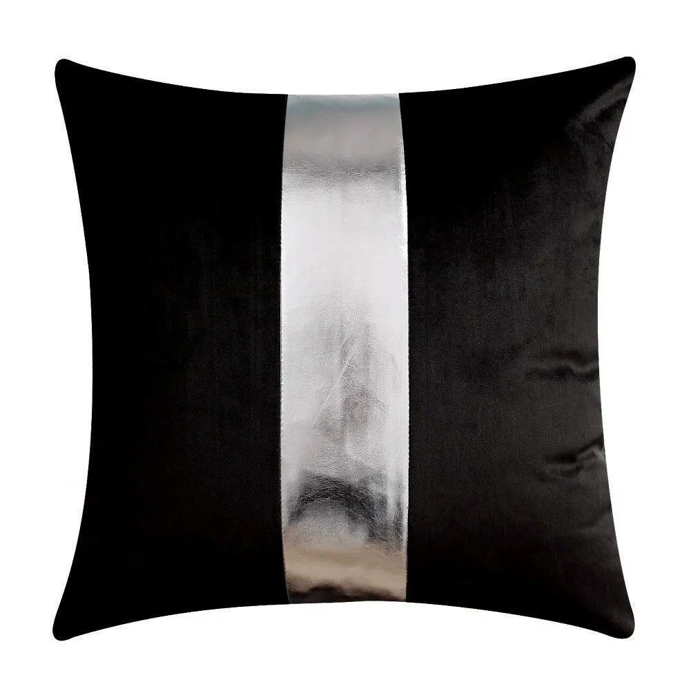 ensemble housses coussin noir rayures dorées velours luxe moderne taies oreiller décoratives