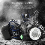 lampe frontale led rechargeable batterie 18650 noir bleu bandes ajustables haute luminosité camping outdoor