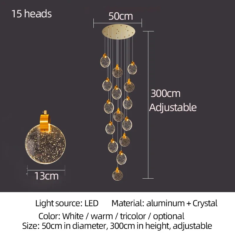 lustre suspension moderne cristal doré scintillantes éclairage luxe salon salle bain appartement