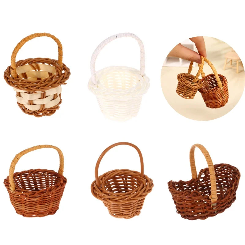 panier tressé marron clair blanc traditionnel poignées enfant rangement maison jeu simulation 12ans fantaisie