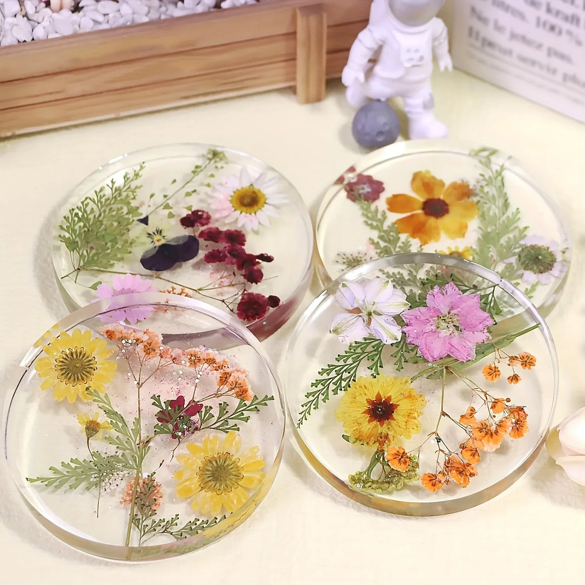 moule silicone coques transparentes fleurs séchées artisanat décoration maison epoxy résine circulaire cavités profondes