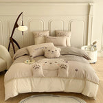 ensemble literie enfant ours mignon beige clair broderie pompons doux coton