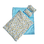 ensemble literie maison poupée lit tête lit métal couverture drap taies oreillers motifs floraux
