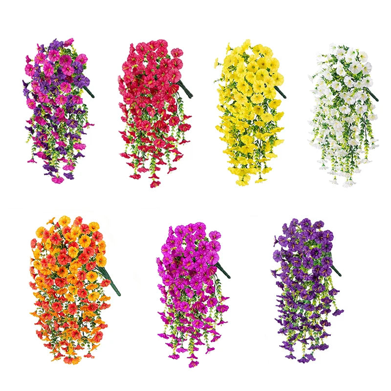 décoration murale guirlande florale artificielle cascade rose violet jaune blanc orange intérieur