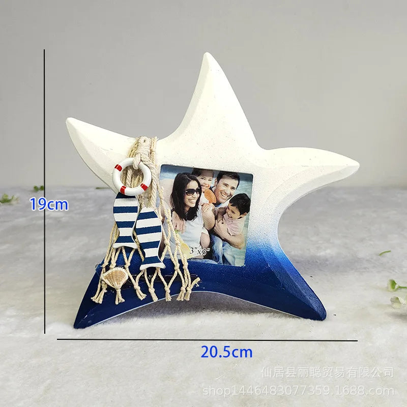 cadre photo bois méditerranéen coquillage étoile mer décoratif plage vieux aspect posable