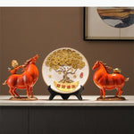 statues chevaux décoratives asiatiques blanc orange figurines humaines petits ornements dorés
