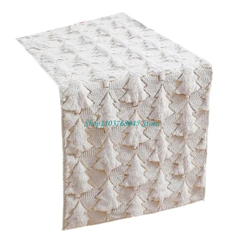chimene table plush sapins noel rouge blanche 33x93 cm decoration festive