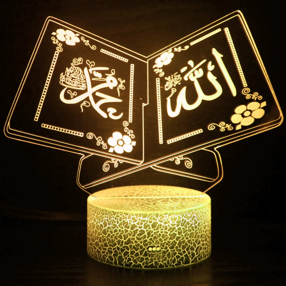 lampe projection 3d transparente motifs floraux calligraphiques moderne base texturée enfants chambre