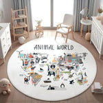 tapis rond moderne carte monde animaux motifs floraux bébé salon 80x80cm 120x120cm polyester