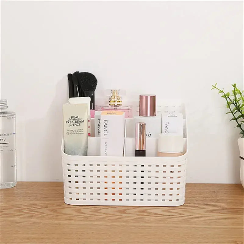 panier rangement tissé blanc moderne compartiments maquillage cosmétiques accessoires bureaux