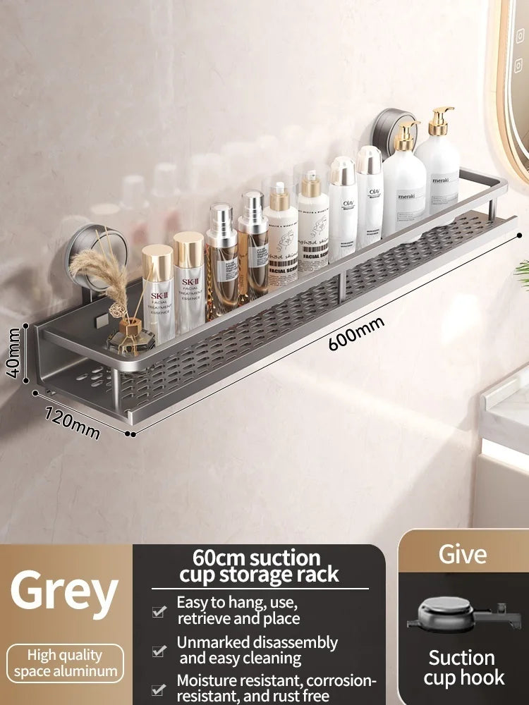 étagère salle bain murale ventouse aluminium argenté perforée moderne suction sans perçage.instructions montages