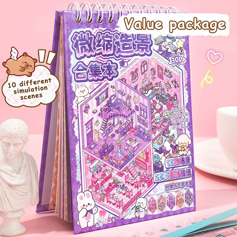 livre autocollants illustrations animaux scènes miniatures dessin animé violet rose mignon éducatif enfants adolescents