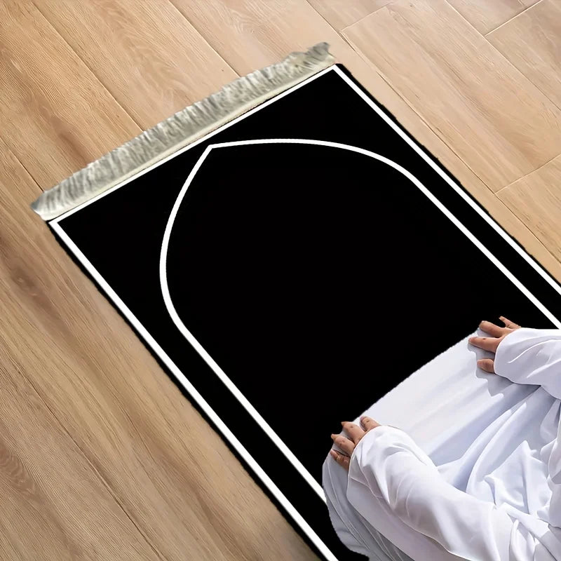 tapis prière musulman noir blanc arc minimaliste polyester extérieur voyage pliable portable