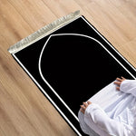 tapis prière musulman noir blanc arc minimaliste polyester extérieur voyage pliable portable