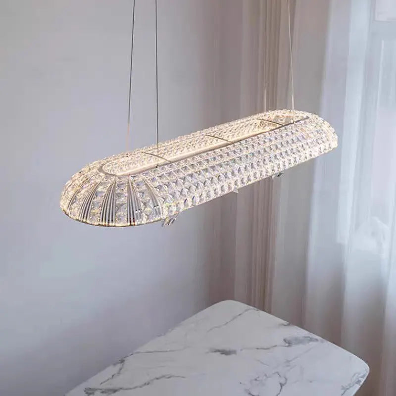 suspension lumineuse moderne cristal facettes papillons argentés interrupteur tactile 80cm diamètre