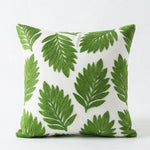 housse coussin brodée motif feuilles moderne coton polyester vert jaune bleu gris 45x45cm