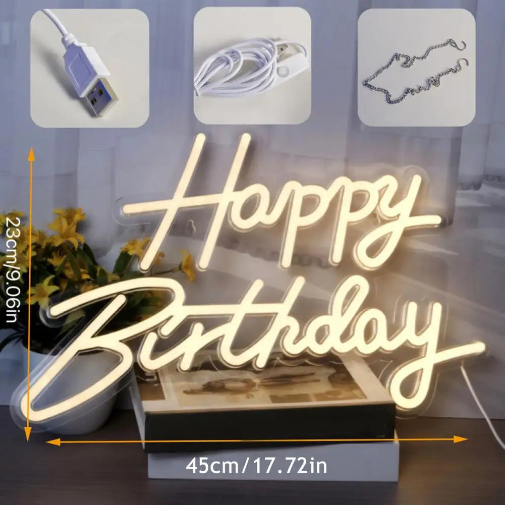 lampe néon happy birthday blanc moderne acrylique alimentée usb réglable fête anniversaire