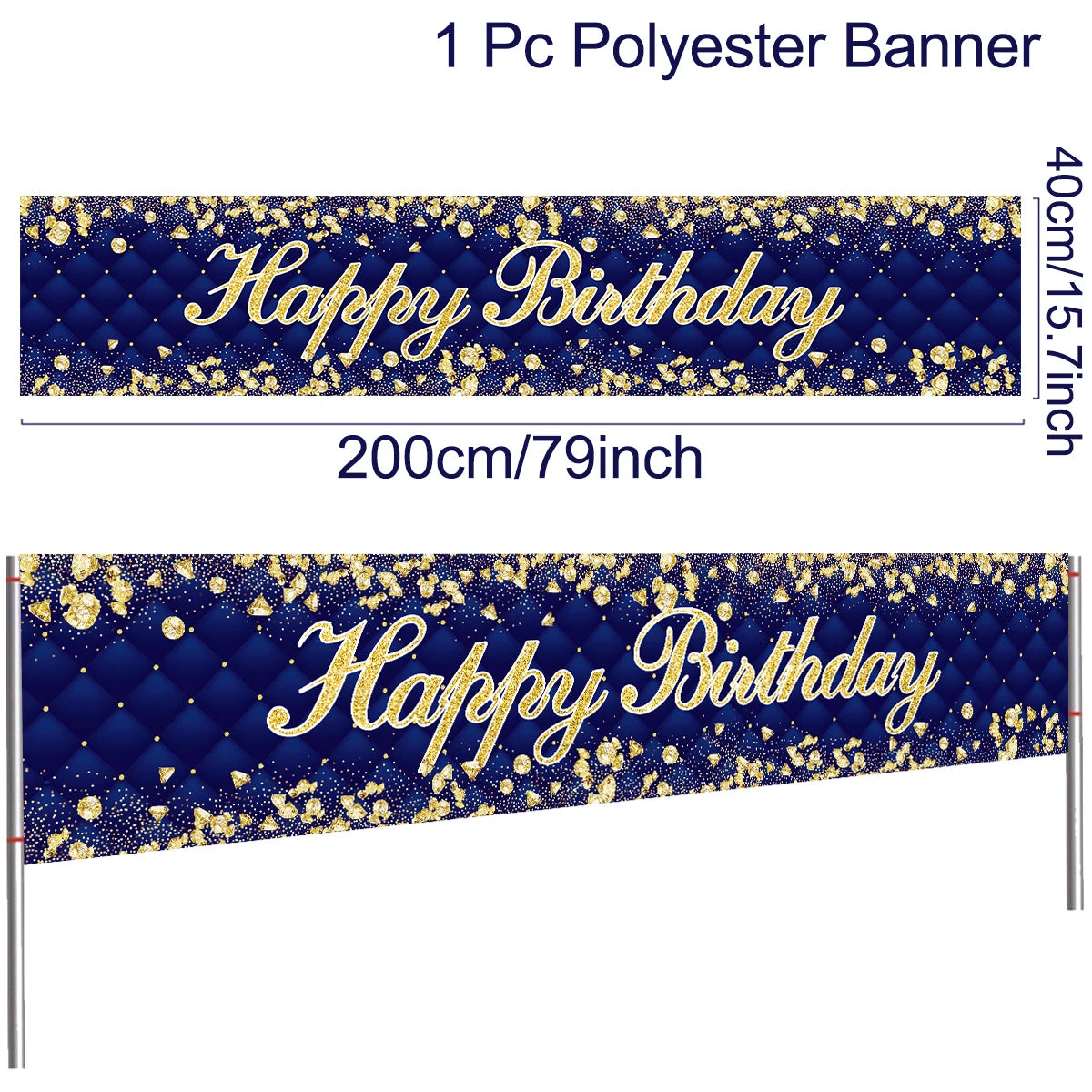 bannière anniversaire enfant moderne happy birthday ballons confettis clips doré noir festive