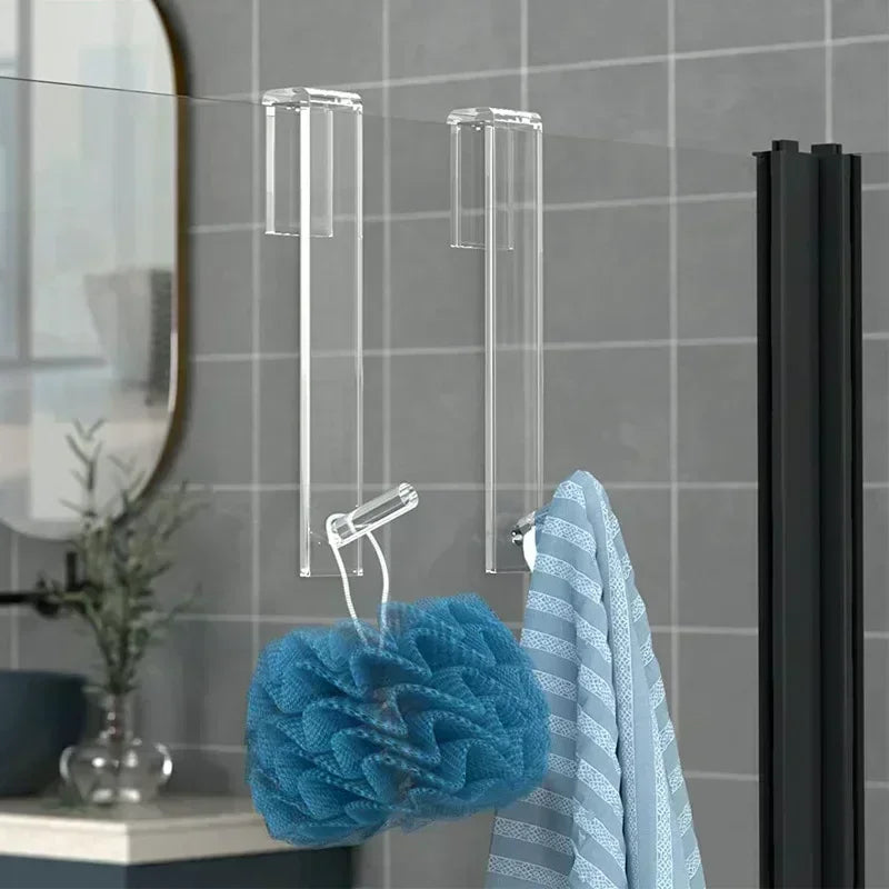 accessoires porte douche transparent noir minimaliste moderne crochet serviettes fixations verre
