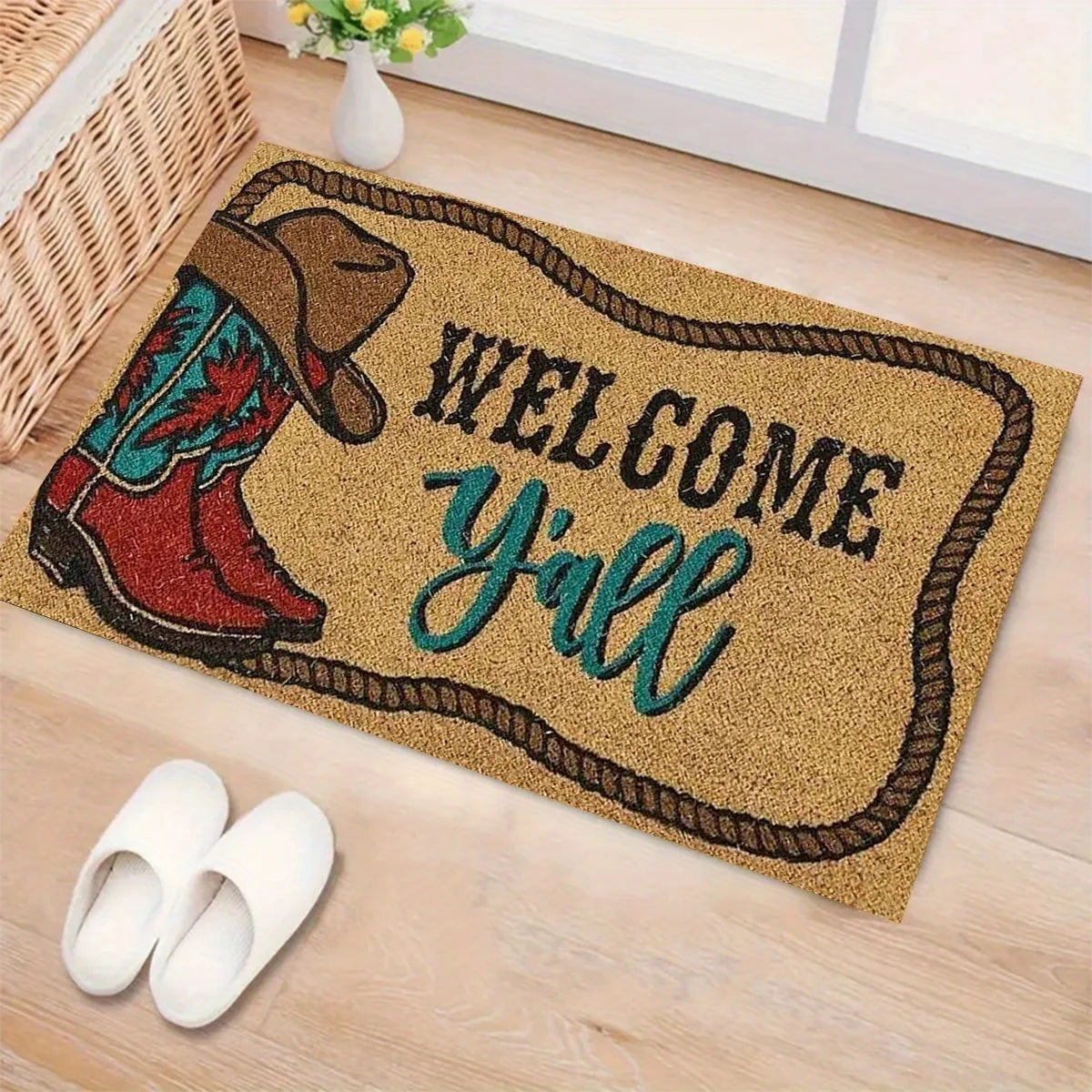 tapis d'entrée moderne antidérapant résistant bactéries 30x50cm 40x60cm noir motif bottes cowboys