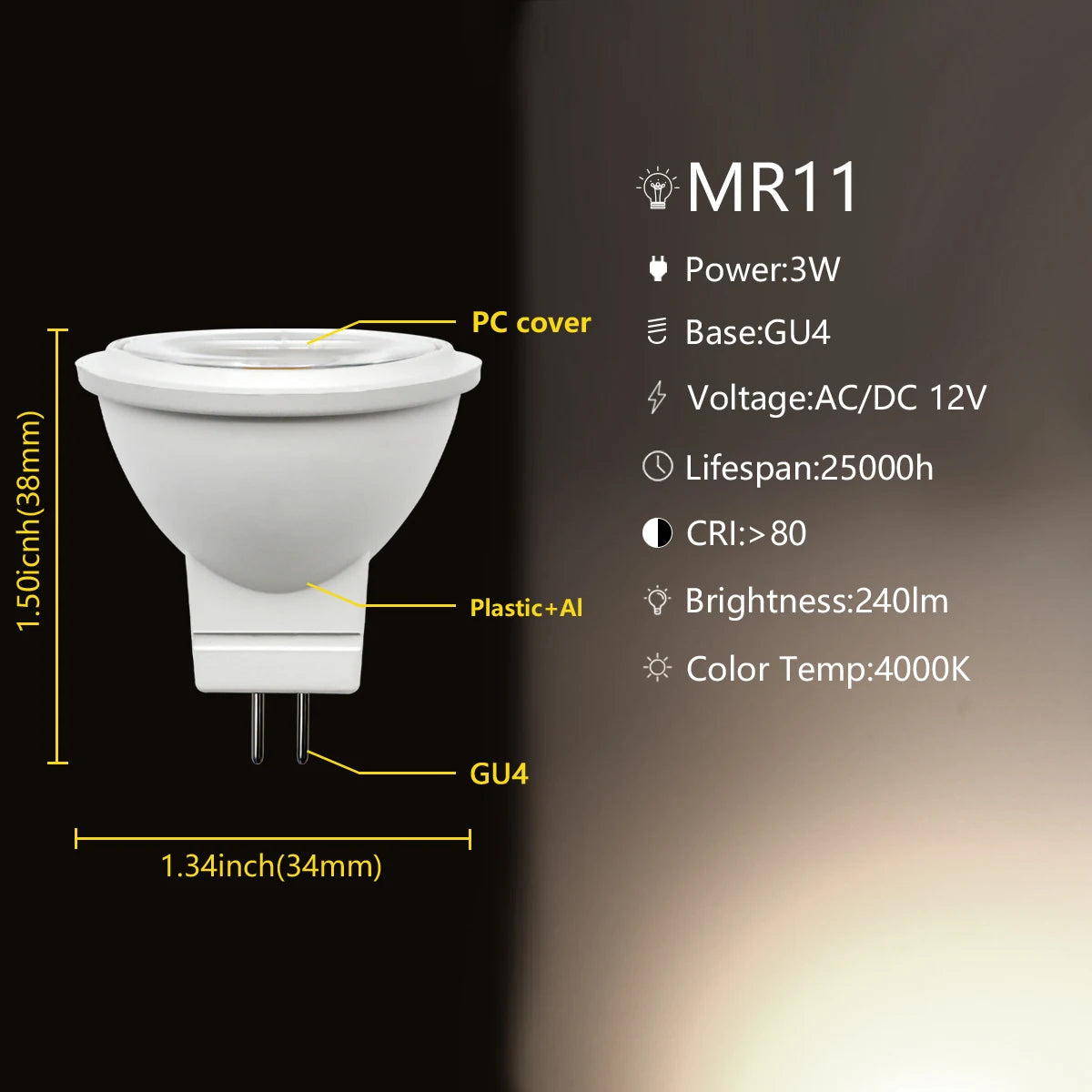 projecteur led mr11 gu4 12v 3w blanc moderne 3000k 4000k 6000k