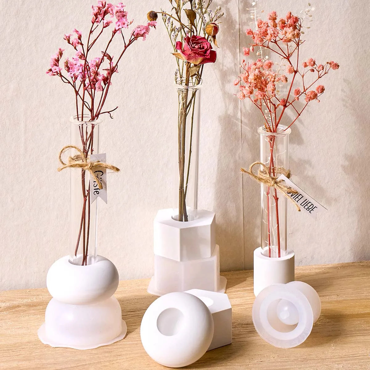 vases silicone blanc rose jaune bleu vert modernes minimalistes hexagonaux rondels hand made