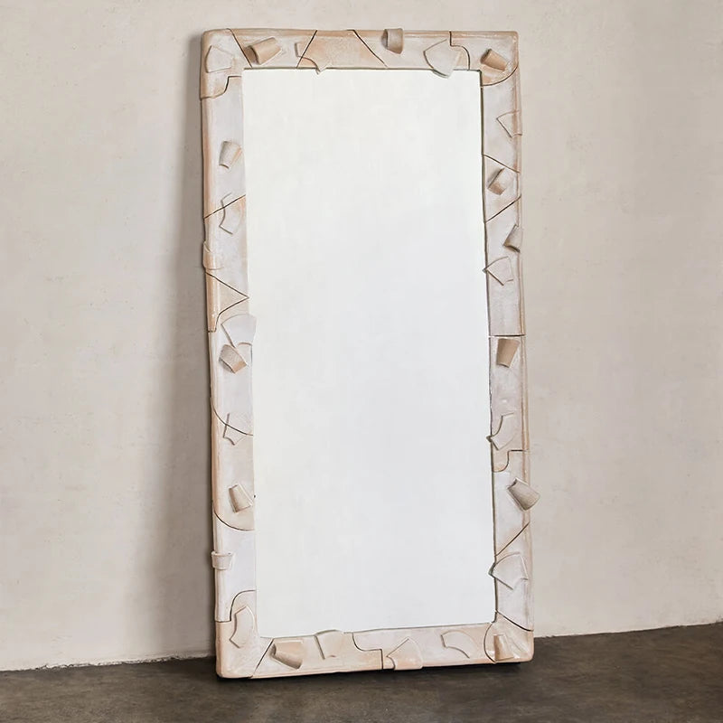 miroir decoratif moderne blanc beige cadre macramé pied maison art deco