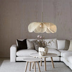 suspension moderne tissu plissé beige clair ampoule e27 salon salle manger neutral light