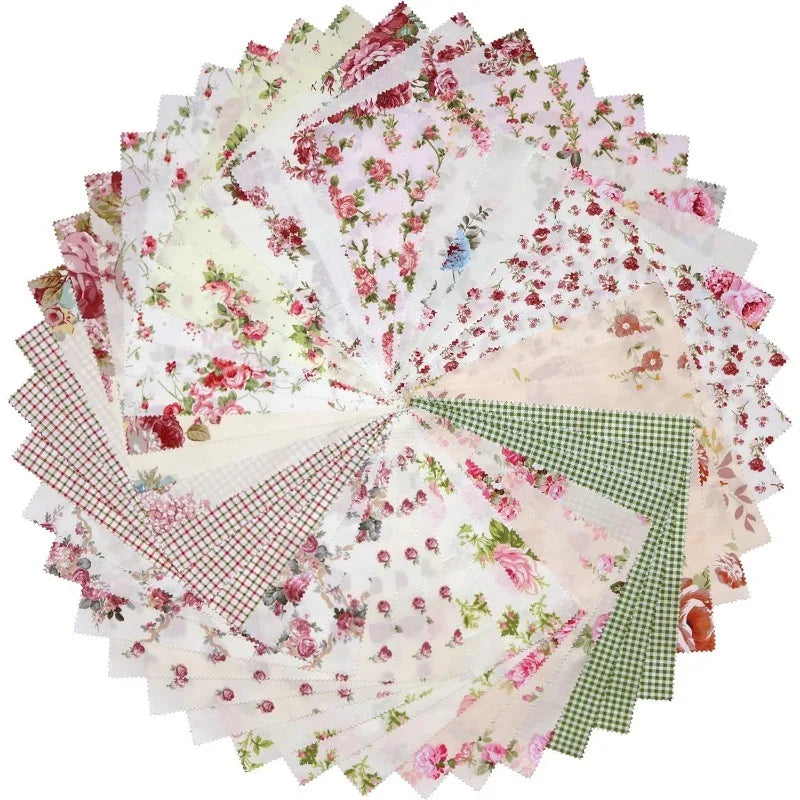 tissu imprimé patchwork 42 pièces fleurs vintage rose vert beige