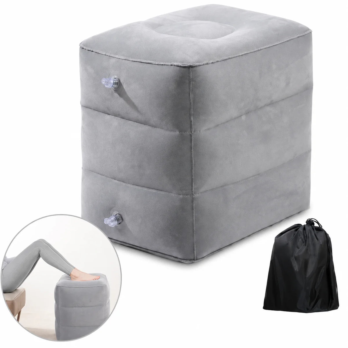 coussin gonflable velours gris clair confortable sac rangement voyage adulte