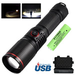 lampe torche led rechargeable 30w intense 500m rayures noire camping