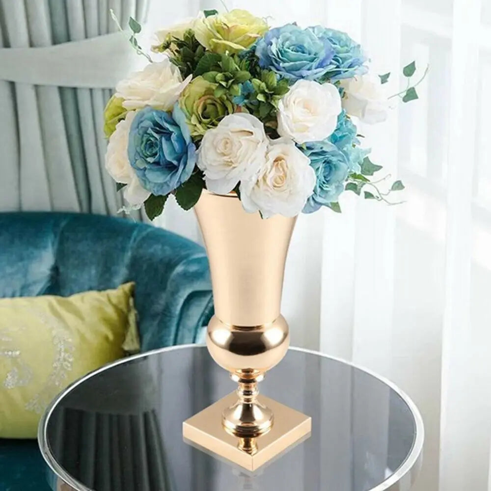 vase decoratif or classique fleurs artificielles hauteur 43cm diametre 19.5cm
