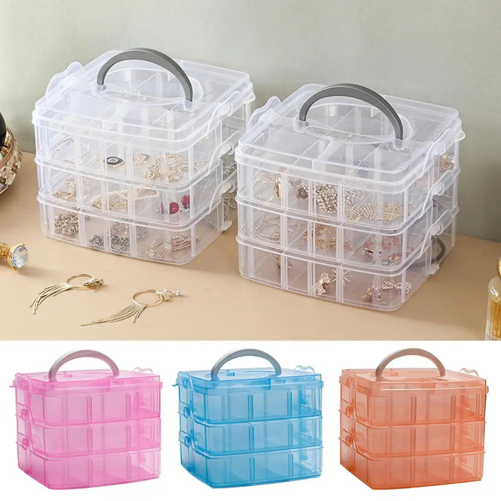 boîte rangement bijoux transparente portable niveaux compartiments ajustables poignée amovible modernes