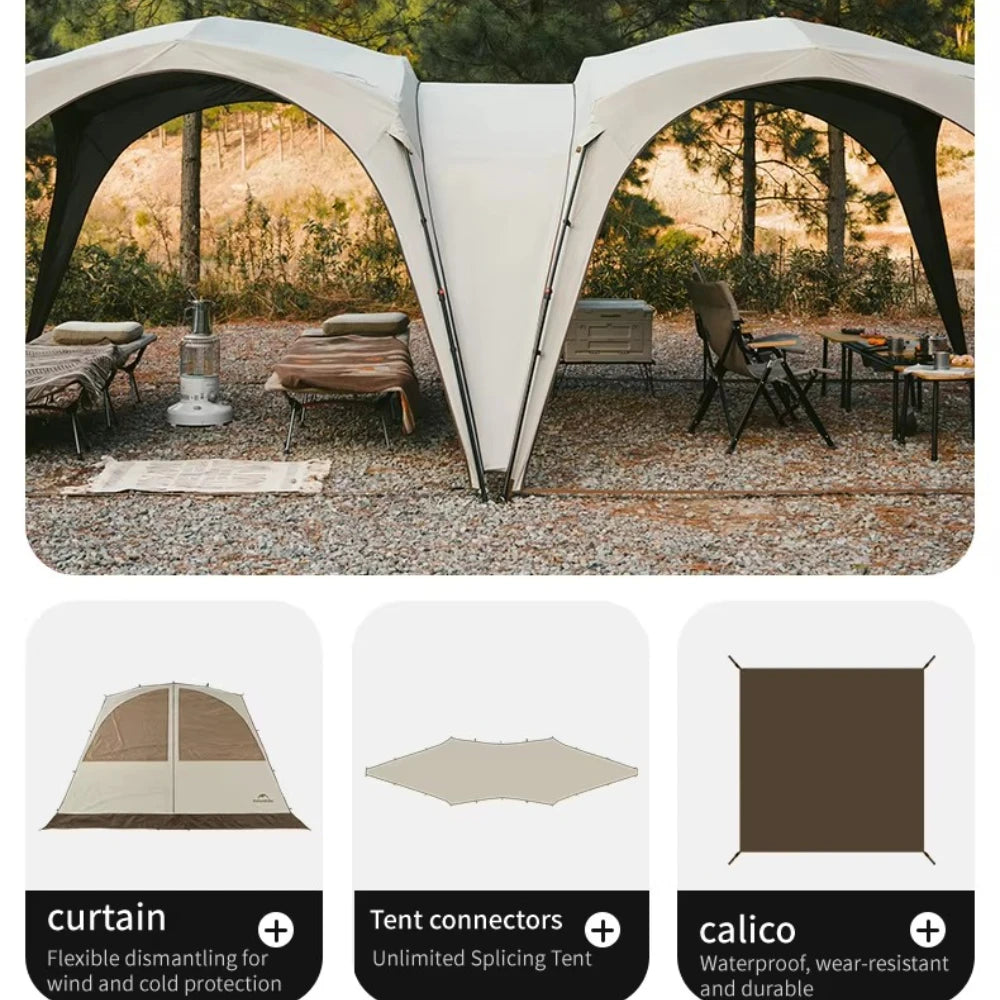 tente camping blanc gris marron imperméable moderne fixations calico protection connecteurs