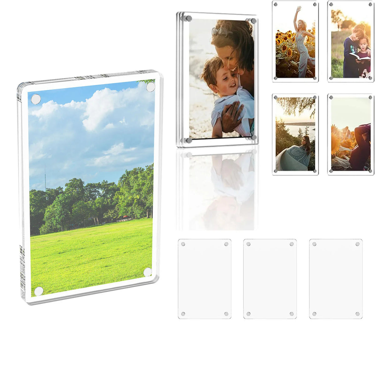 cadres photo magnétiques transparents modernes réfrigérateur instant photos affichage magnetic fridge picture frames