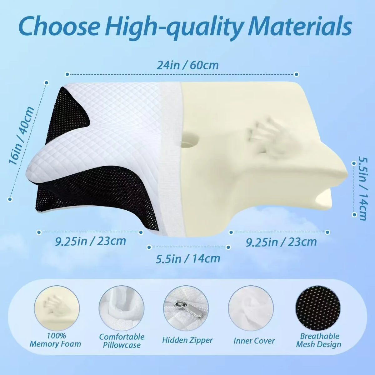 coussin cervical blanc noir maille géométrique housse protection glissière remplacement voyage maison lit