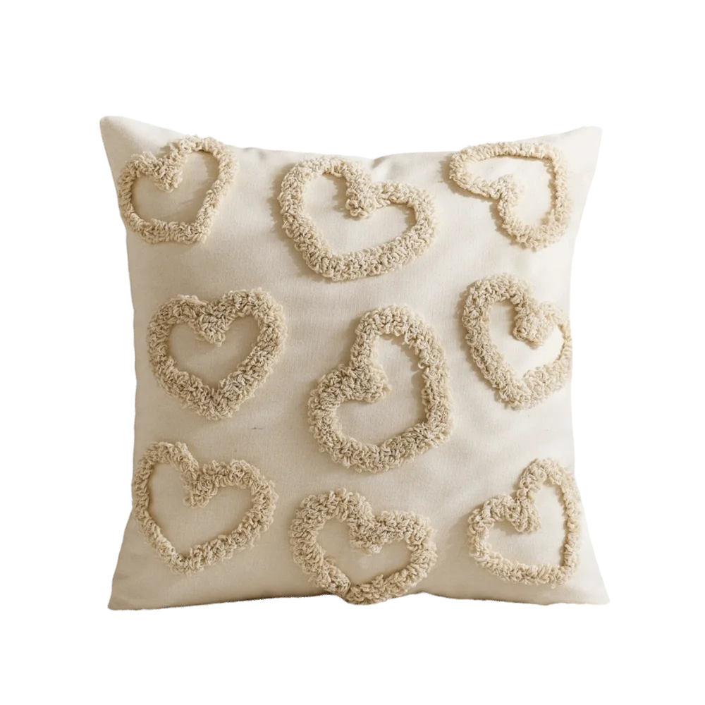 taies d'oreiller coeurs brodés blanc rouge rose pâle artisanal fermeture éclair opaques lit polyester
