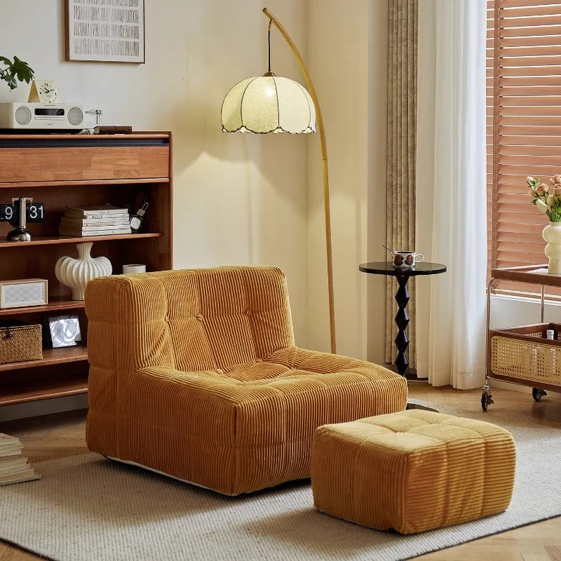 chaise salon moderne bois velours côtelé orange confortable maisonDecorationMinimaliste