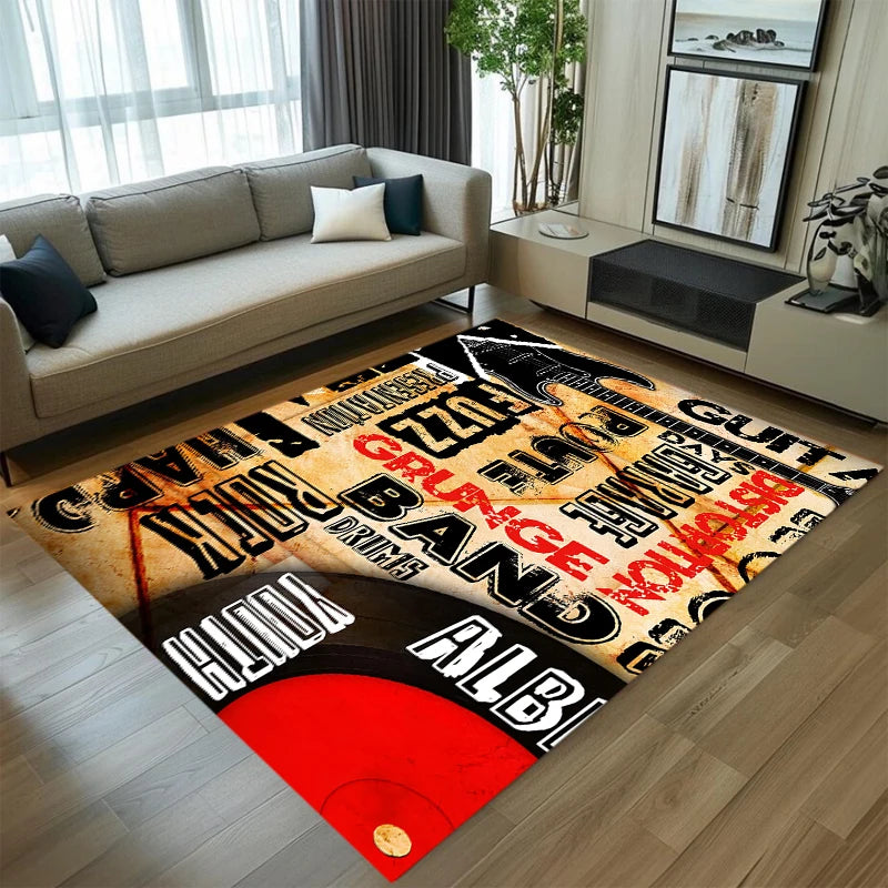 tapis vintage guitare rock noir rouge blanc salon chambre décoration moderne jazz musical