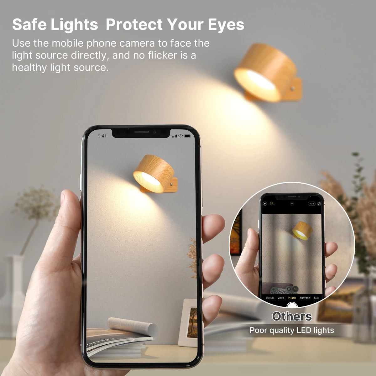 lampe murale moderne minimaliste bois naturel blanc led charge usb tactile