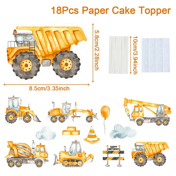 décorations anniversaire gâteau cupcakes camions construction nuages cône sécurité pancarte happy birthday pique illustrations