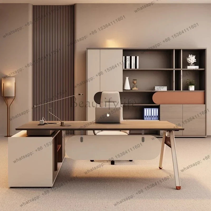 meuble rangement moderne bois beige marron orange compartiments documents portes tablettes assemblage facile robuste