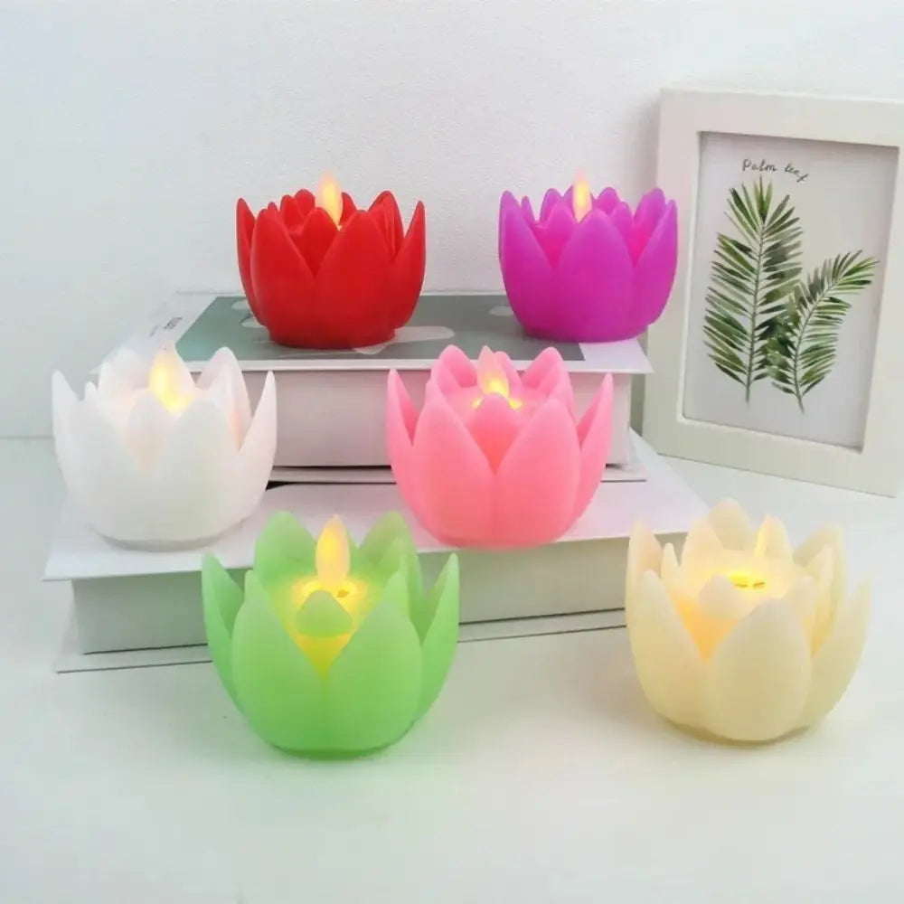 veilleuse led bougie fleur lotus rouge rose blanche verte moderne decorative flames led