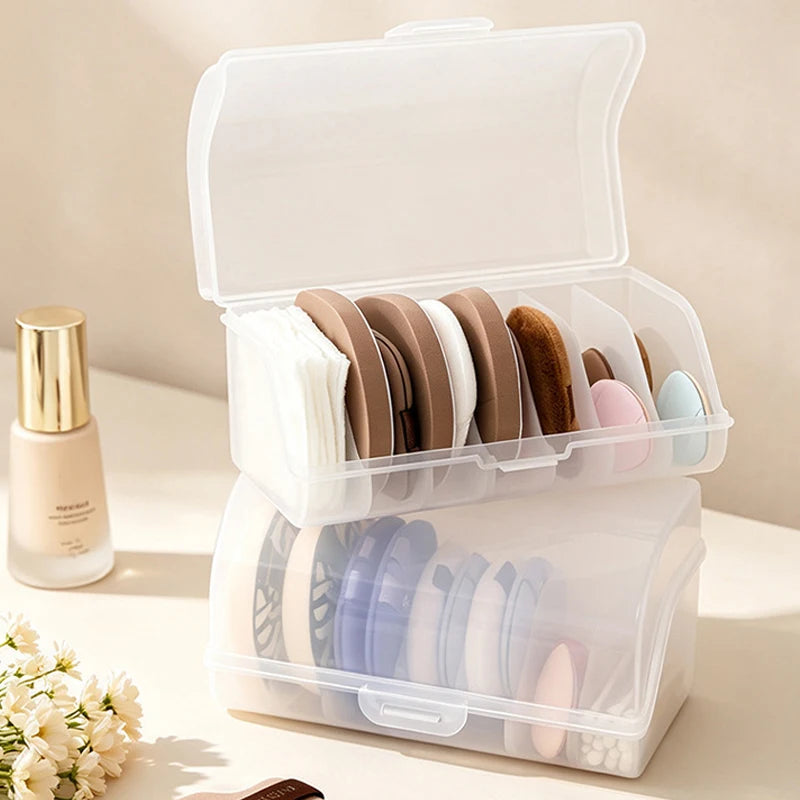 boîte rangement transparente éponges maquillage poignée moderne 12 tampons coton tige anti poussière organisateur