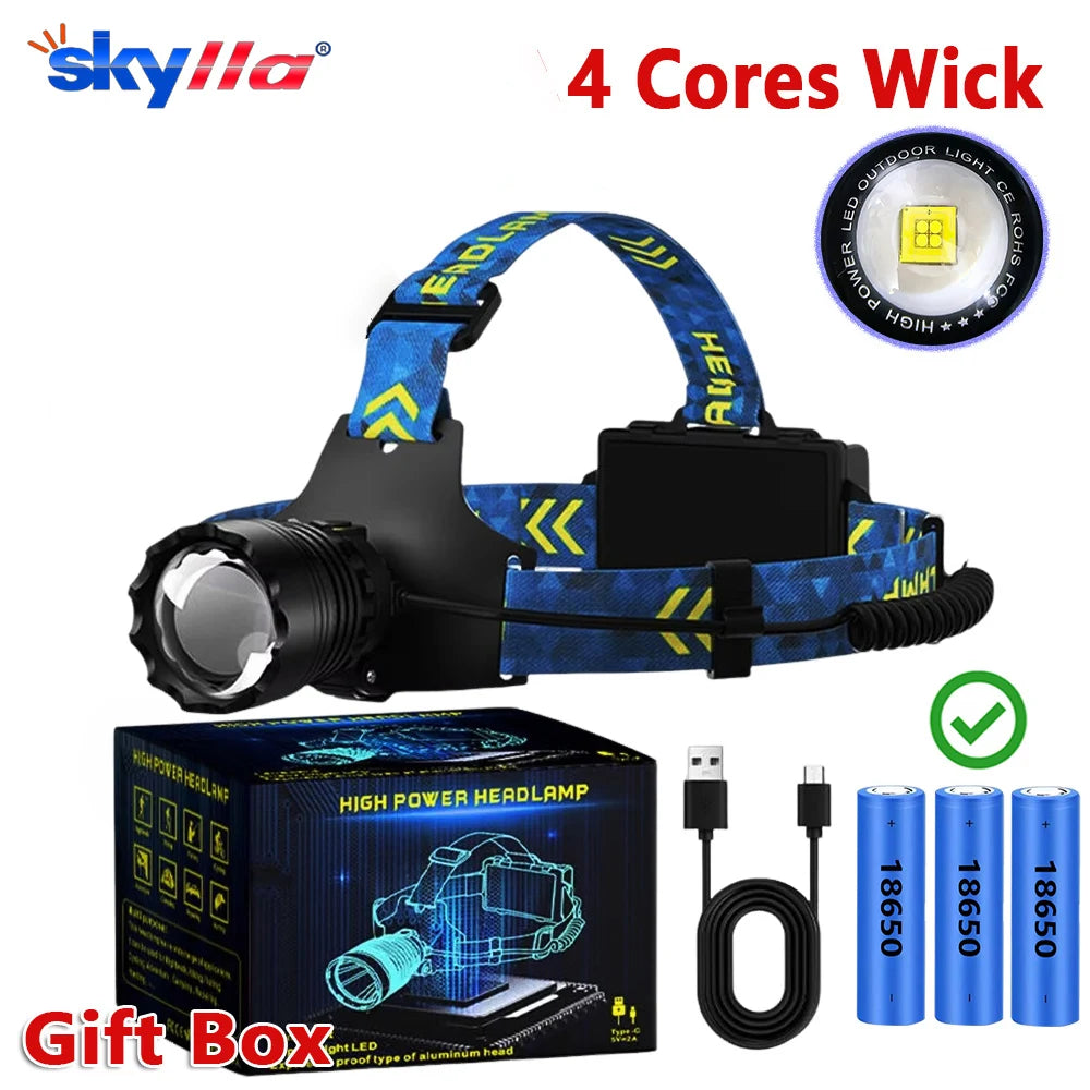 lampe frontale led super lumineuse zoom télescopique ceinture ajustable mode hiking camping fishing travailurgence